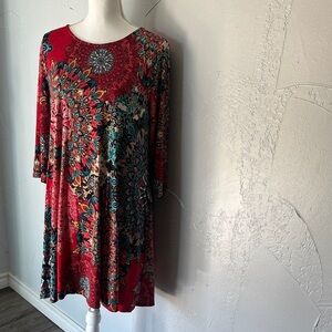 Honeyme Red and Blue Floral Midi Dress